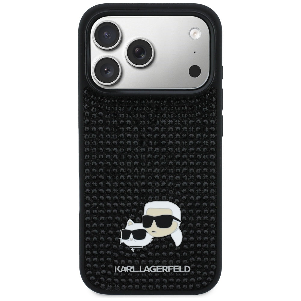 Ovitek za Apple iPhone 17 Pro Max, Karl Lagerfeld, Rhinestone Karl & Choupette Pins, črn