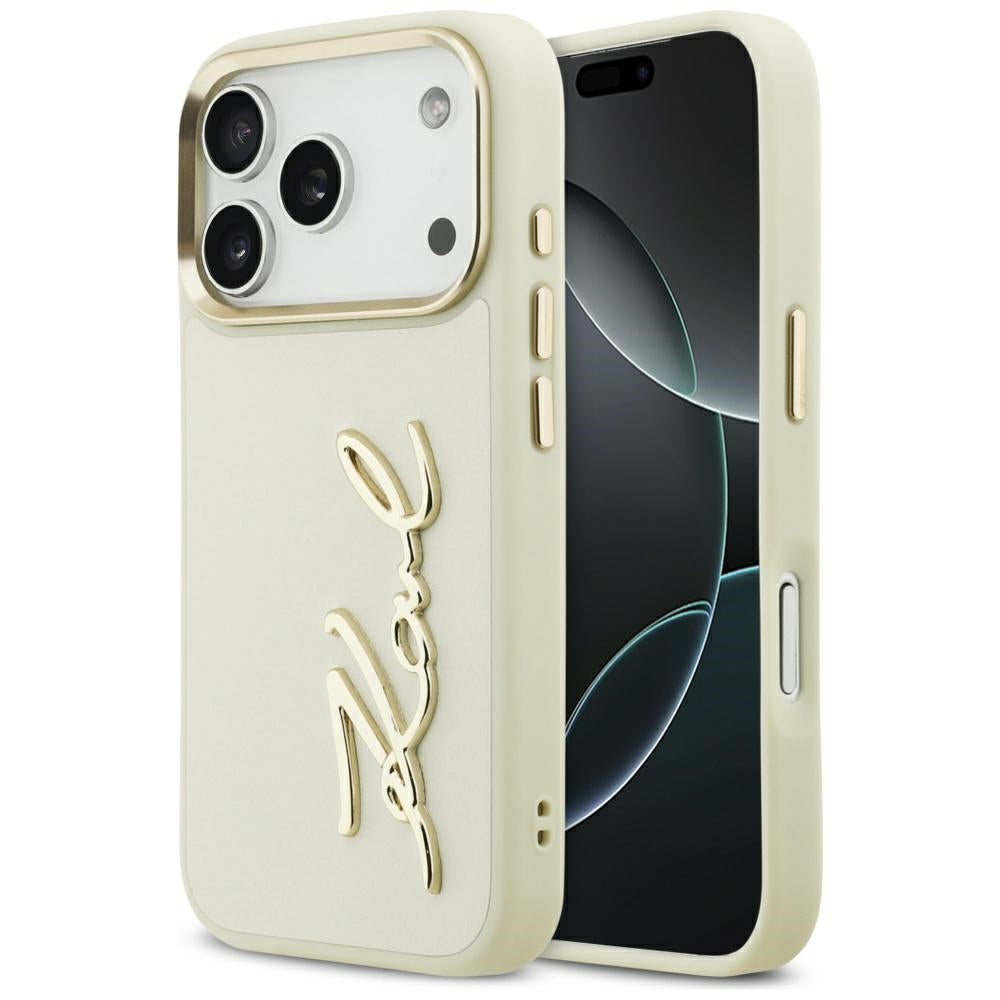 Ovitek za Apple iPhone 17 Pro Max, Karl Lagerfeld, Script Logo, Bež