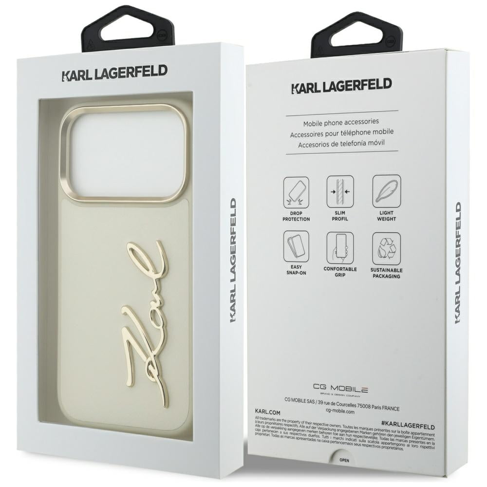 Ovitek za Apple iPhone 17 Pro Max, Karl Lagerfeld, Script Logo, Bež