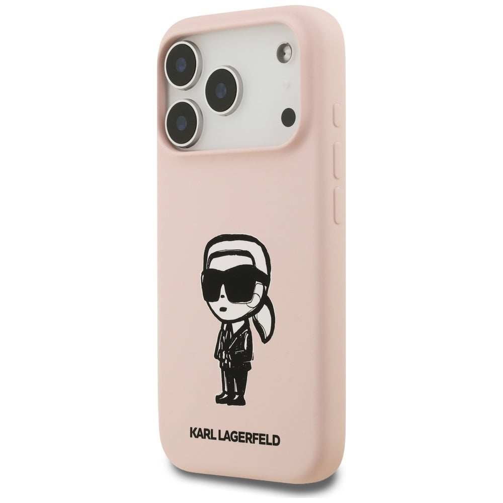 Ovitek za Apple iPhone 17 Pro Max, Karl Lagerfeld, Sketch and Logo Karl, roza