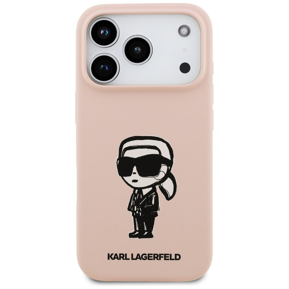 Ovitek za Apple iPhone 17 Pro Max, Karl Lagerfeld, Sketch and Logo Karl, roza
