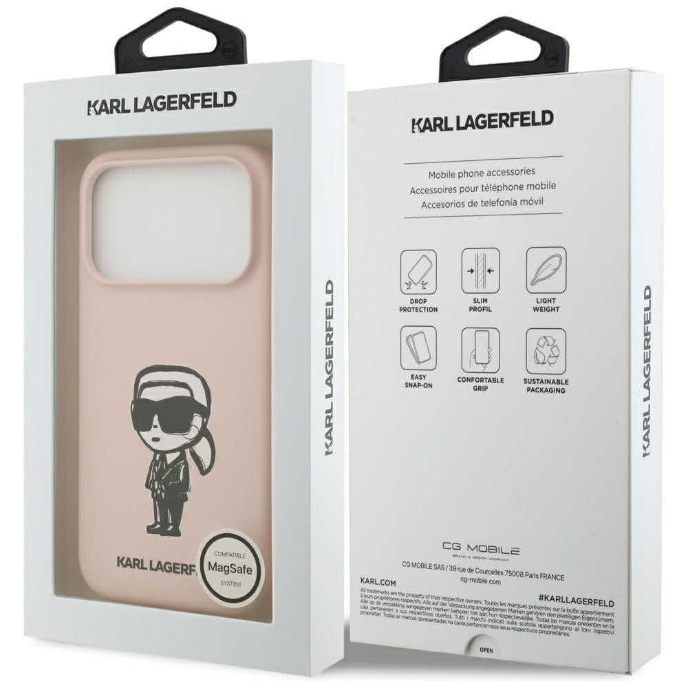 Ovitek za Apple iPhone 17 Pro Max, Karl Lagerfeld, Sketch and Logo Karl, roza