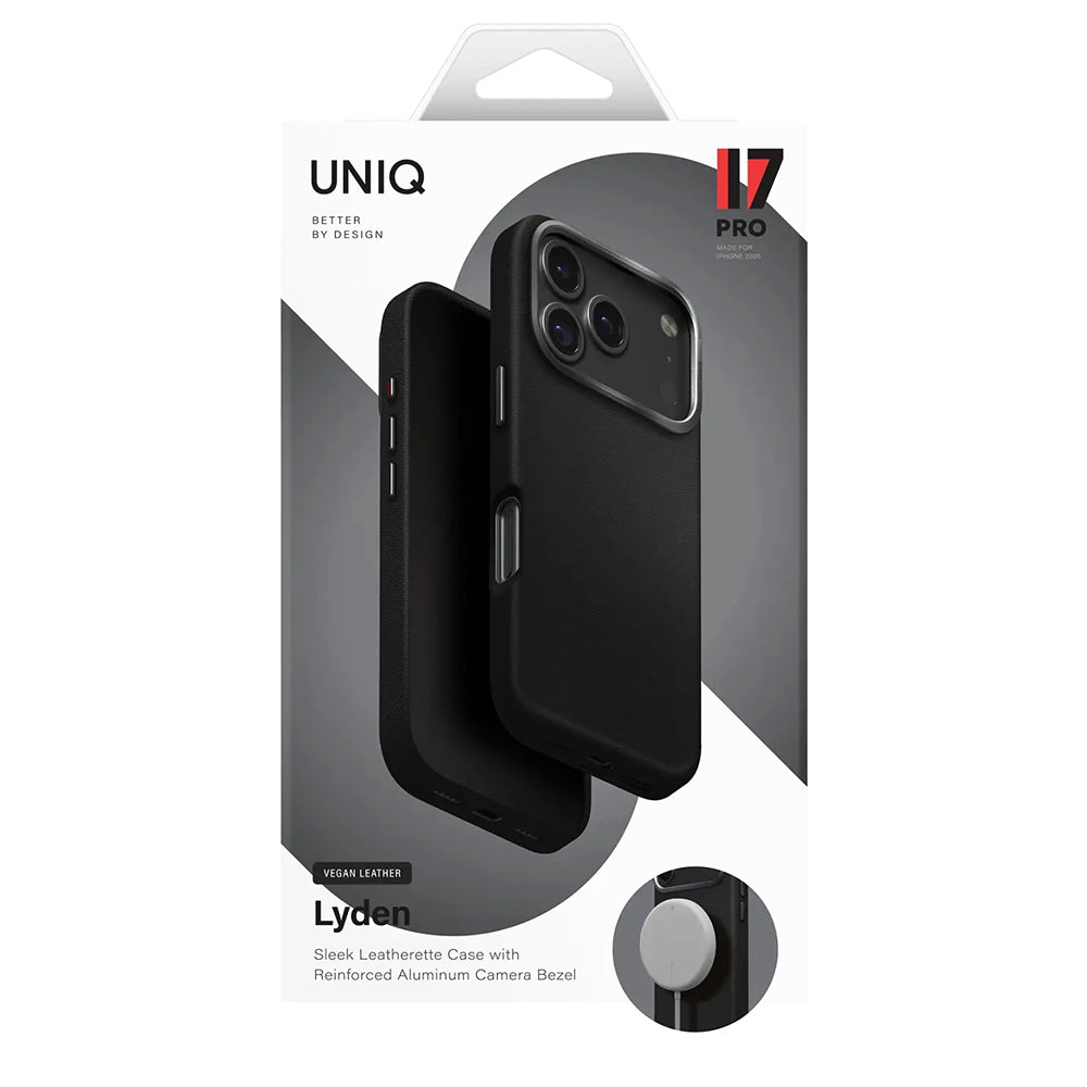 Ovitek za Apple iPhone 17 Pro, UNIQ, Lyden Leatherette, črn