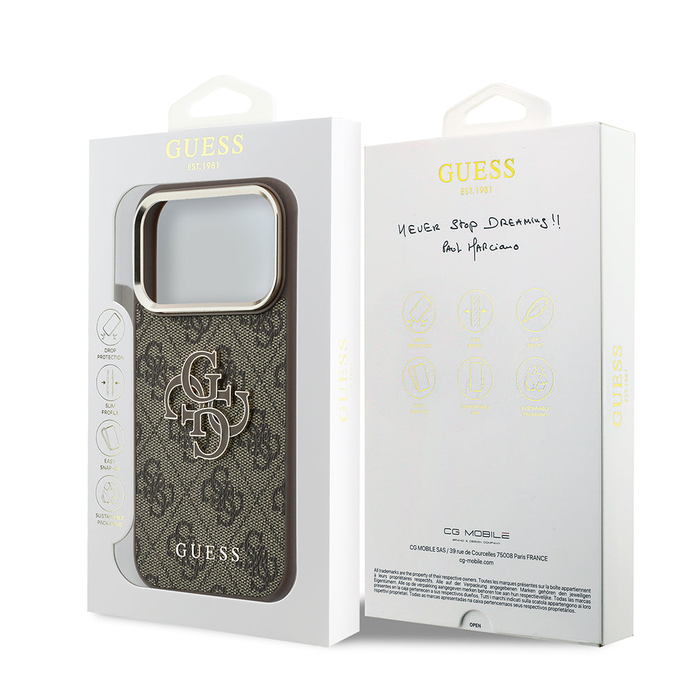 Ovitek za Apple iPhone 18 Pro / 17 Pro, Guess, 4G Big Resin Logo, rjav