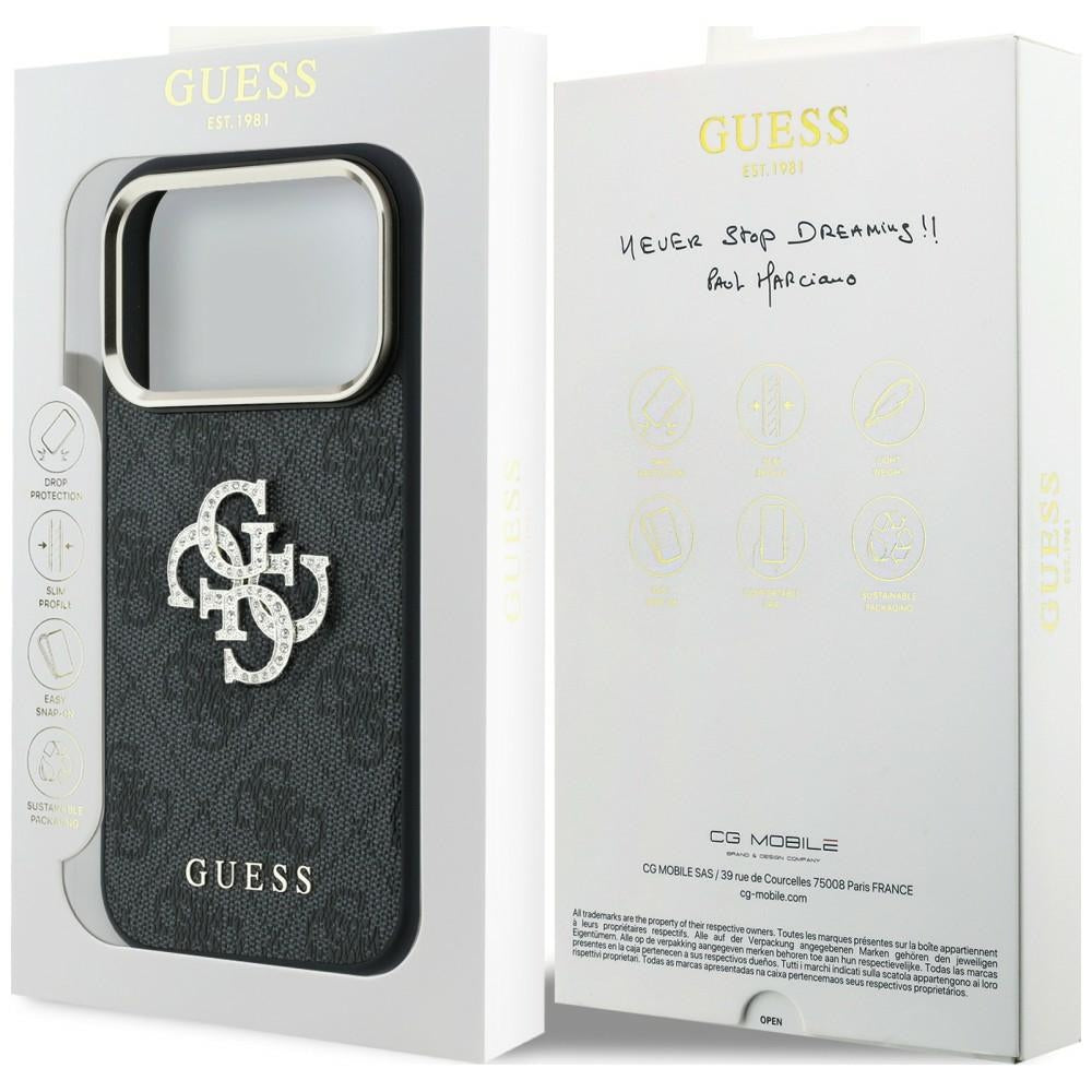 Ovitek za Apple iPhone 18 Pro / 17 Pro, Guess, 4G Big Strass Logo, Črn