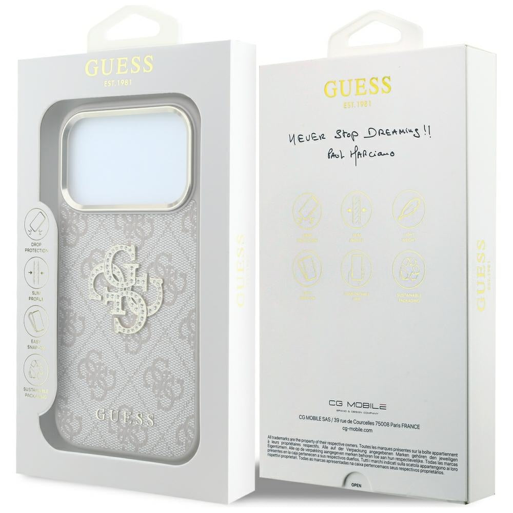 Ovitek za Apple iPhone 18 Pro / 17 Pro, Guess, 4G Big Strass Logo, Roza
