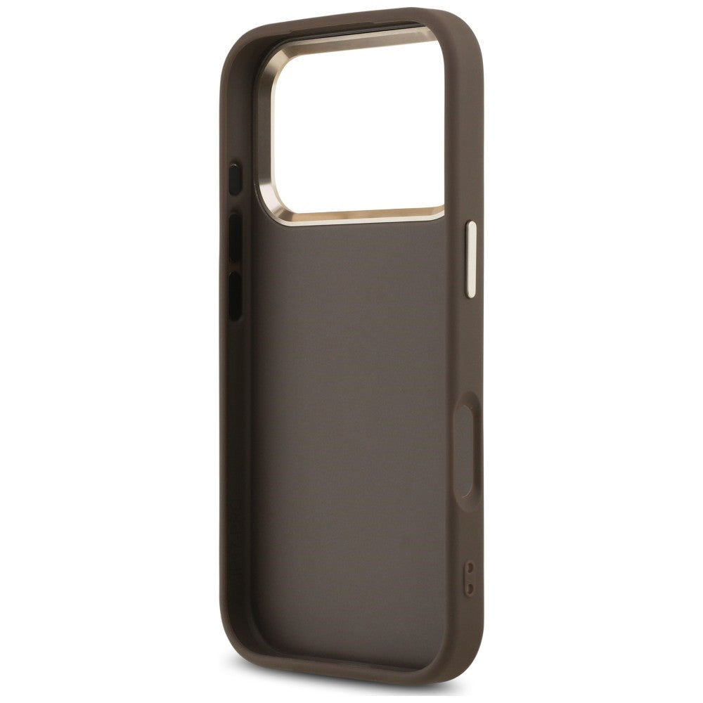 Ovitek za Apple iPhone 18 Pro / 17 Pro, Guess, 4G Classic Logo with Strap, zlato rjave barve