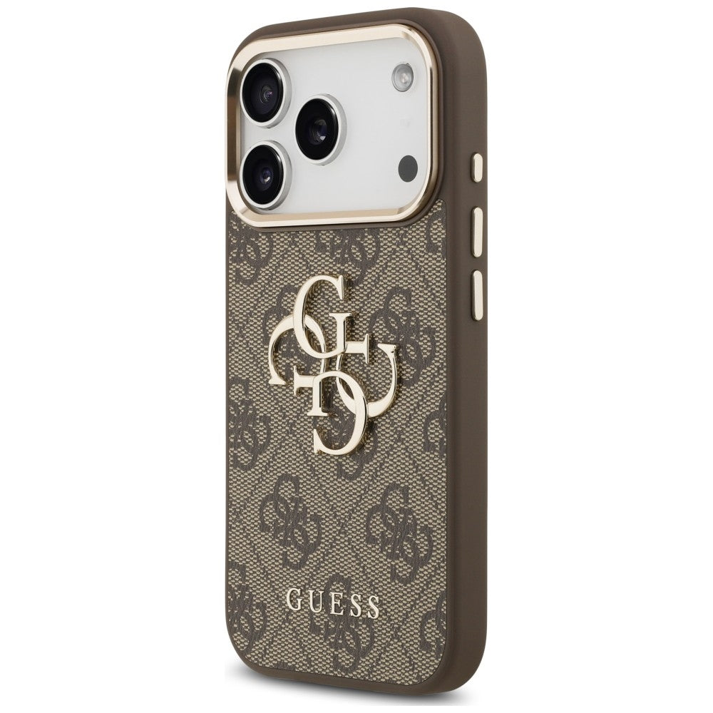 Ovitek za Apple iPhone 18 Pro / 17 Pro, Guess, 4G Classic Logo with Strap, zlato rjave barve