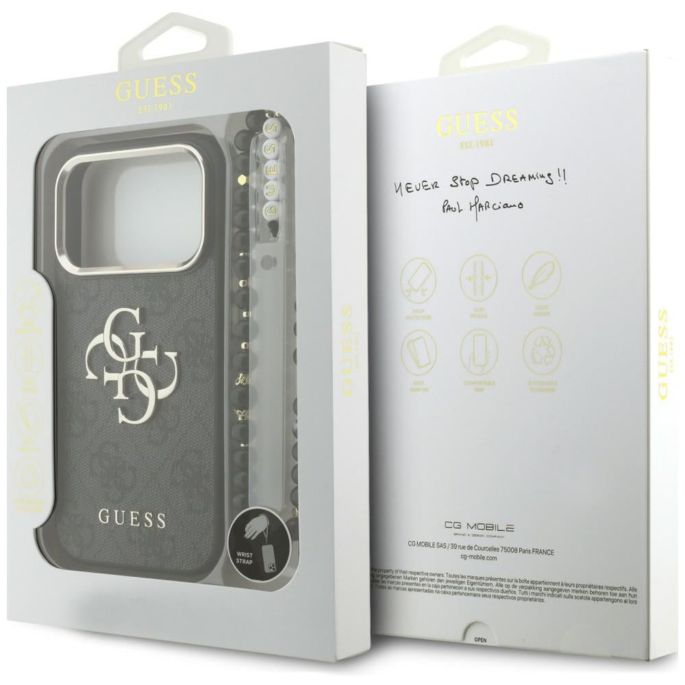 Ovitek za Apple iPhone 18 Pro / 17 Pro, Guess, 4G Classic Logo z naramničkom, Črno zlata