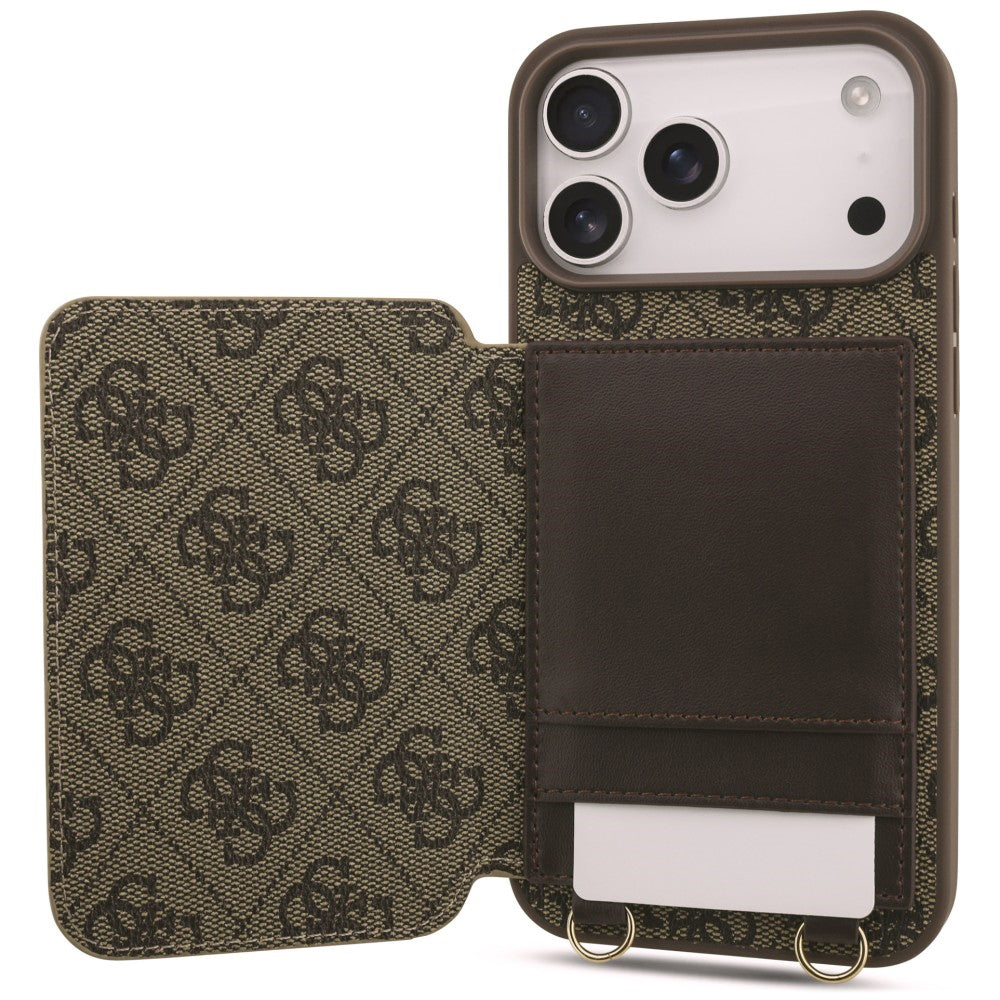 Ovitek za Apple iPhone 18 Pro / 17 Pro, Guess, 4G Crossbody Cardslot, rjav