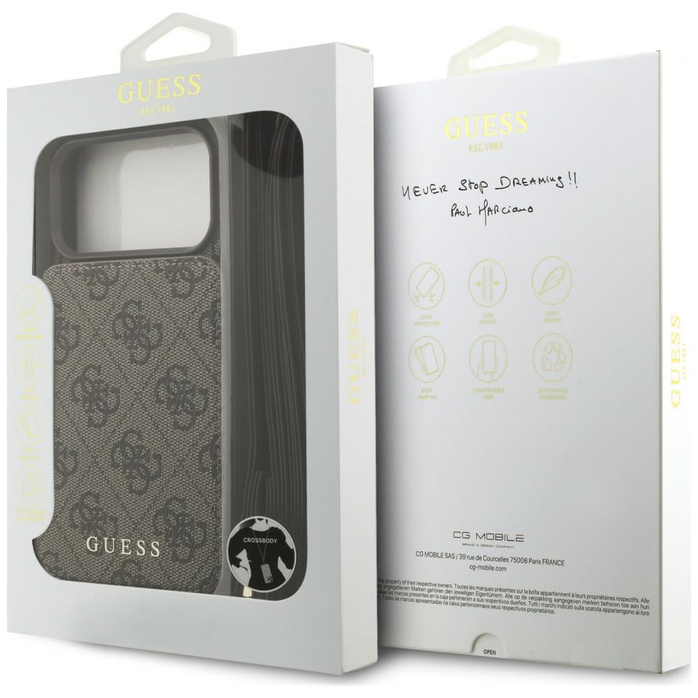 Ovitek za Apple iPhone 18 Pro / 17 Pro, Guess, 4G Crossbody Cardslot, rjav