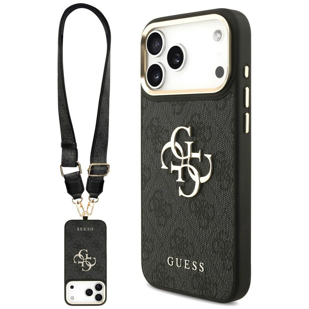 Ovitek za Apple iPhone 18 Pro / 17 Pro, Guess, Big 4G Classic Logo & Big Strap Metal Buttons, črn