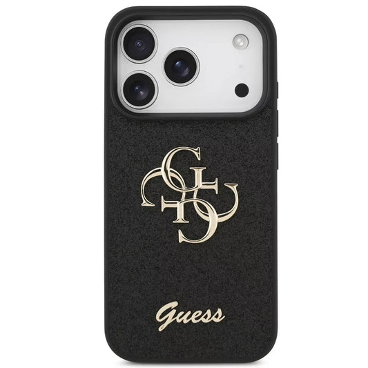 Ovitek za Apple iPhone 18 Pro / 17 Pro, Guess, Fixed Glitter Big 4G, Črn