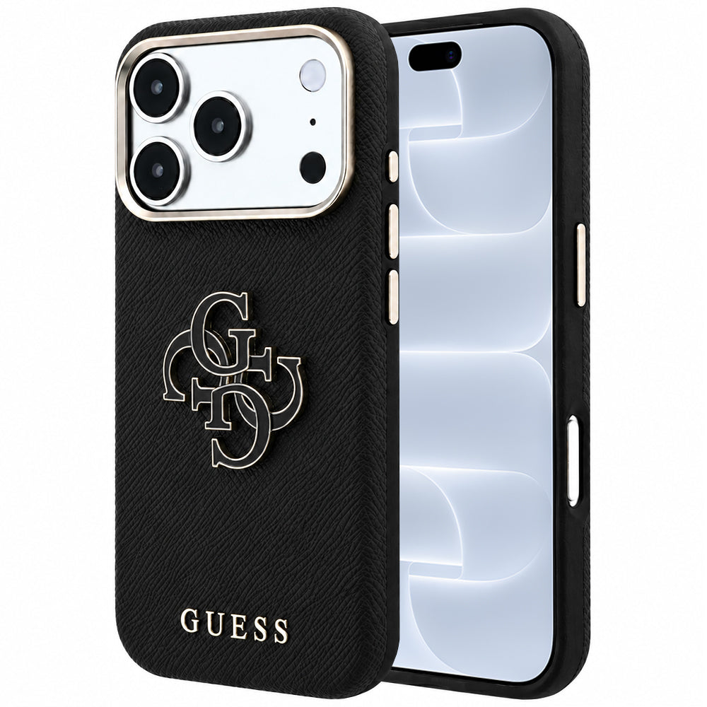 Ovitek za Apple iPhone 18 Pro / 17 Pro, Guess, Grained Big Resin Logo, Črn