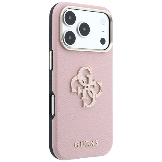 Ovitek za Apple iPhone 18 Pro / 17 Pro, Guess, z velikim granuliranim smolnim logotipom, roza