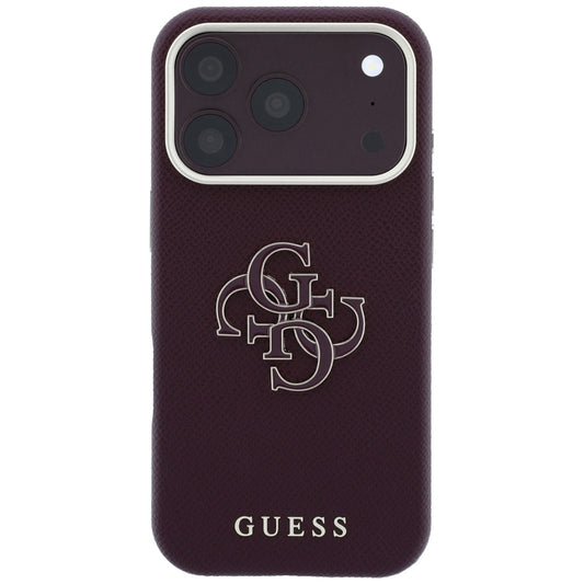 Ovitek za Apple iPhone 18 Pro / 17 Pro, Guess, zrnati veliki smolni logotip, bordo