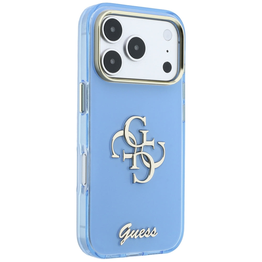 Ovitek za Apple iPhone 18 Pro / 17 Pro, Guess, IML 4G Metal Script, Bleu