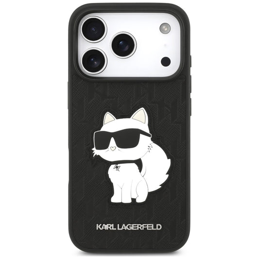 Ovitek za Apple iPhone 18 Pro / 17 Pro, Karl Lagerfeld, Saffiano Mono Patch Choupette, črn