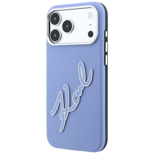 Ovitek za Apple iPhone 18 Pro / 17 Pro, Karl Lagerfeld, Gladek velik smolnati podpisni logotip, modra