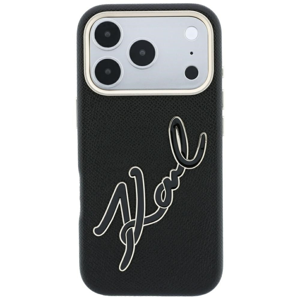 Ovitek za Apple iPhone 18 Pro / 17 Pro, Karl Lagerfeld, Gladek velik smolnati podpisni logotip, Črn
