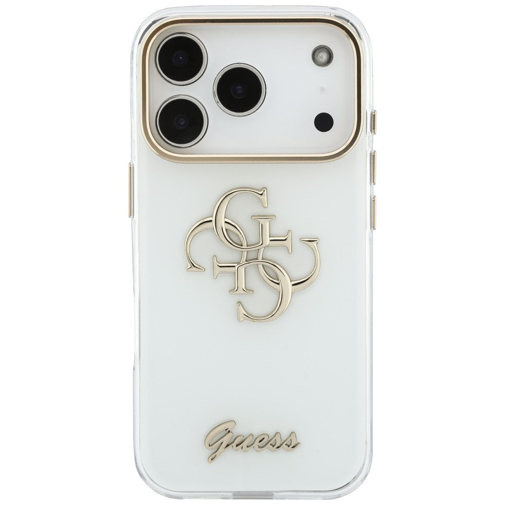 Ovitek za Apple iPhone 18 Pro, Guess, IML 4G Metal Script, Bela