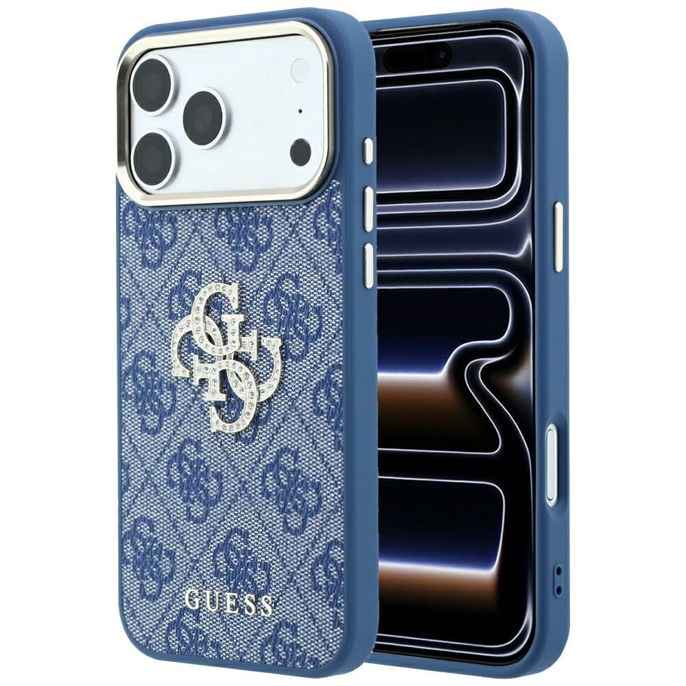 Ovitek za Apple iPhone 18 Pro Max / 17 Pro Max, Guess, 4G Big Strass Logo, Modra