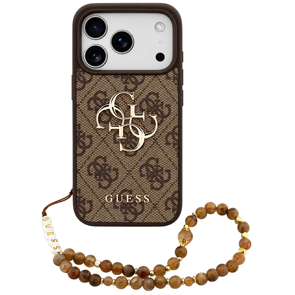 Ovitek za Apple iPhone 18 Pro Max / 17 Pro Max, Guess, 4G Classic Logo z naramničkom, rjav