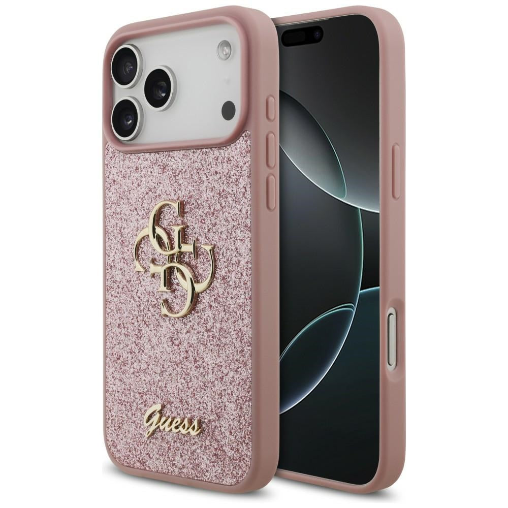 Ovitek za Apple iPhone 18 Pro Max / 17 Pro Max, Guess, Fixed Glitter Big 4G, Roza