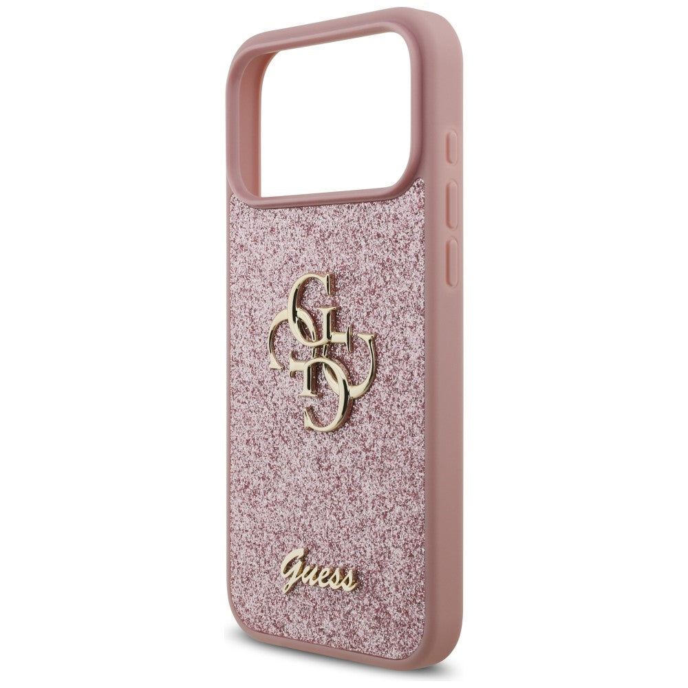 Ovitek za Apple iPhone 18 Pro Max / 17 Pro Max, Guess, Fixed Glitter Big 4G, Roza