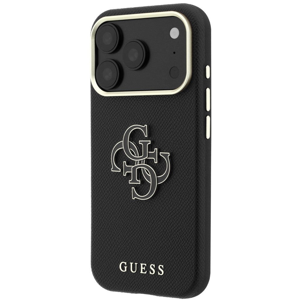 Ovitek za Apple iPhone 18 Pro Max / 17 Pro Max, Guess, zrnast velik smolni logotip, črn