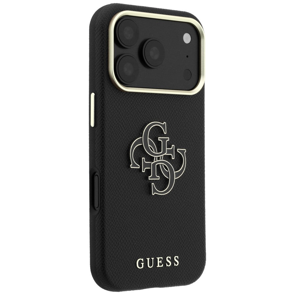 Ovitek za Apple iPhone 18 Pro Max / 17 Pro Max, Guess, zrnast velik smolni logotip, črn
