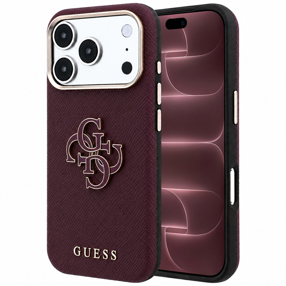 Ovitek za Apple iPhone 18 Pro Max / 17 Pro Max, Guess, zrnati veliki smolni logotip, bordo