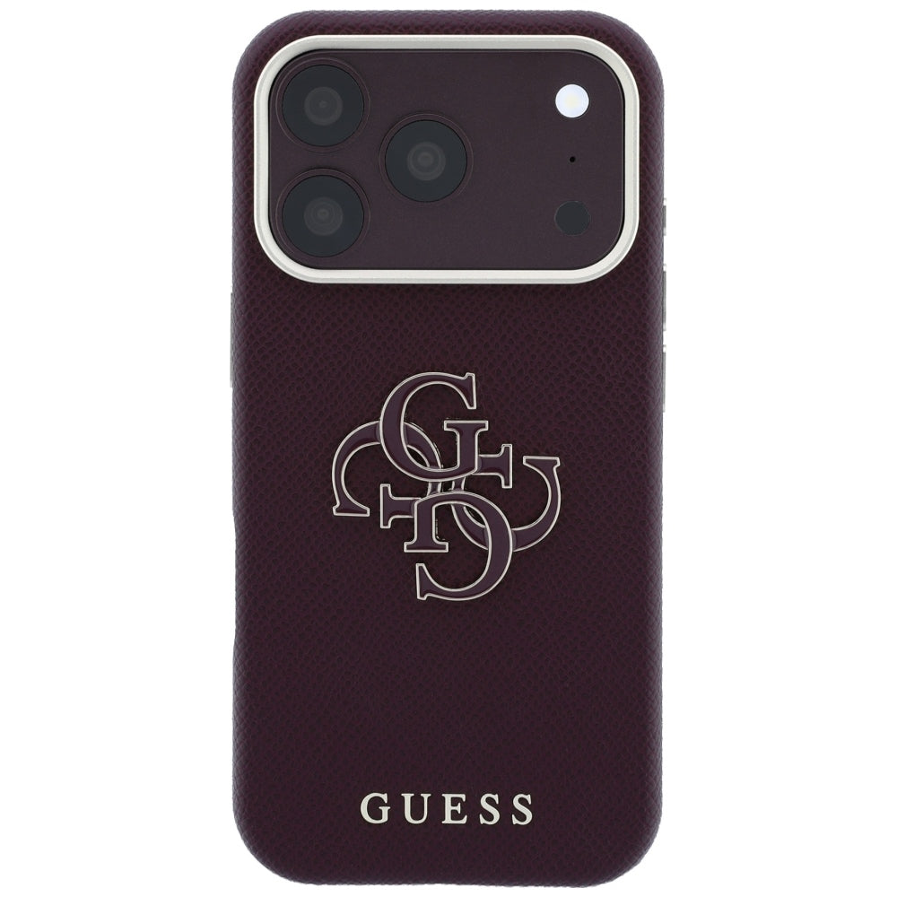 Ovitek za Apple iPhone 18 Pro Max / 17 Pro Max, Guess, zrnati veliki smolni logotip, bordo