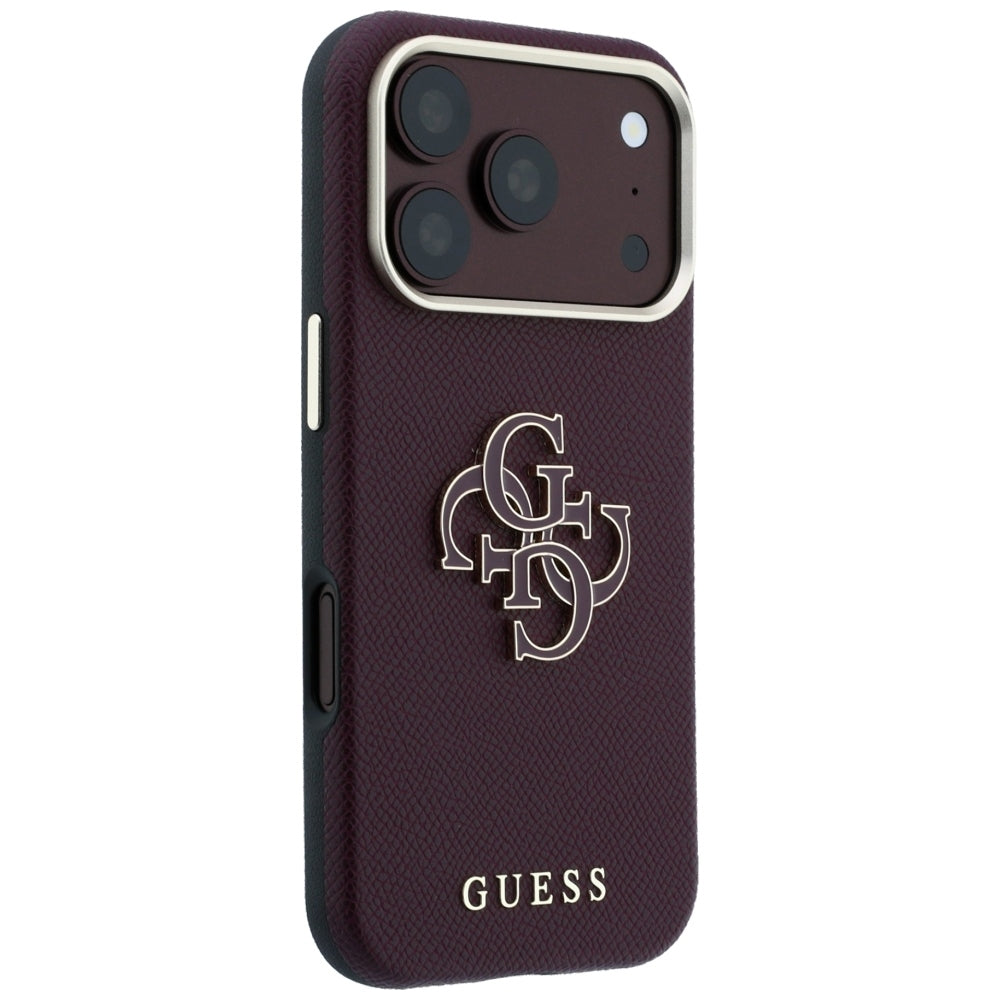 Ovitek za Apple iPhone 18 Pro Max / 17 Pro Max, Guess, zrnati veliki smolni logotip, bordo