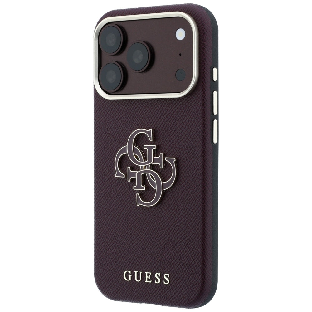 Ovitek za Apple iPhone 18 Pro Max / 17 Pro Max, Guess, zrnati veliki smolni logotip, bordo