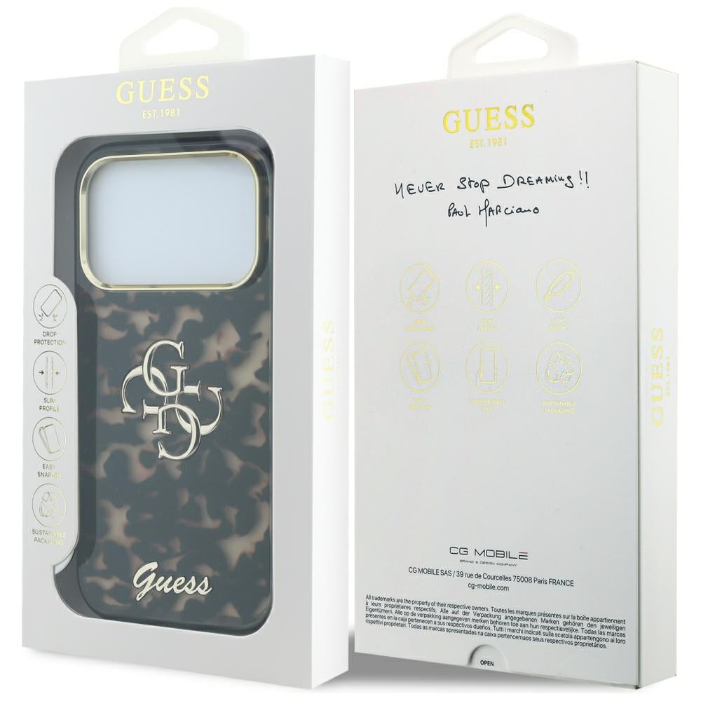 Ovitek za Apple iPhone 18 Pro Max / 17 Pro Max, Guess, IML 4G Metal Script, Rjav