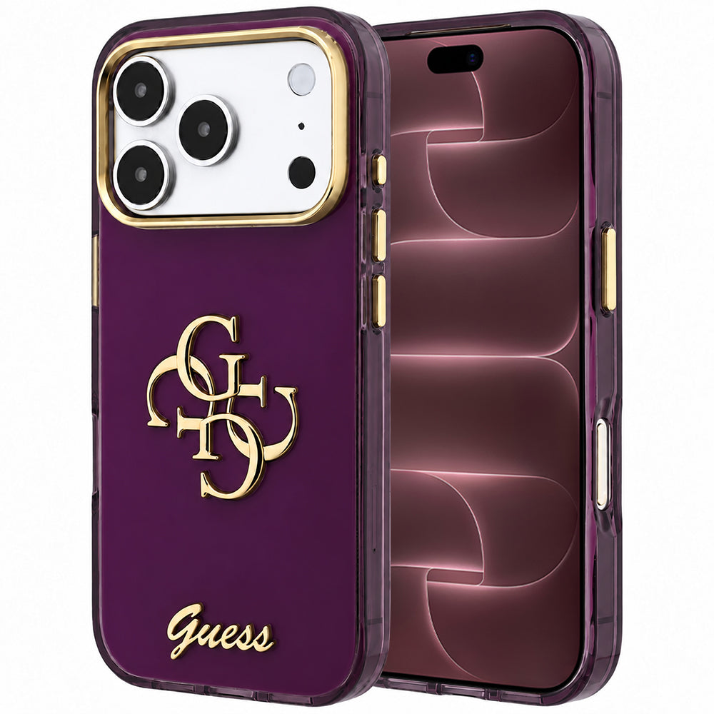 Ovitek za Apple iPhone 18 Pro Max / 17 Pro Max, Guess, IML 4G Metal Script, Vijoličen