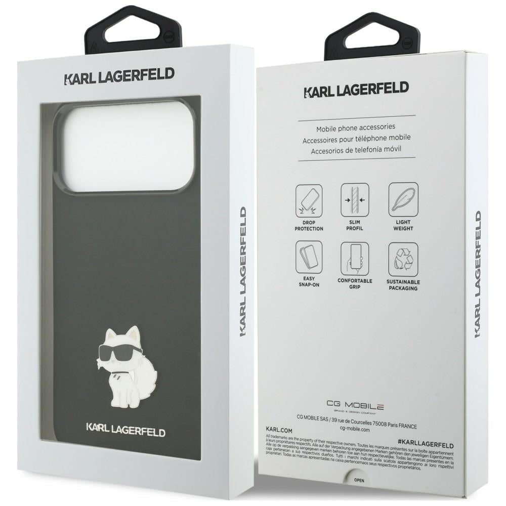Ovitek za Apple iPhone 18 Pro Max / 17 Pro Max, Karl Lagerfeld, Choupette Metal Pin, črn