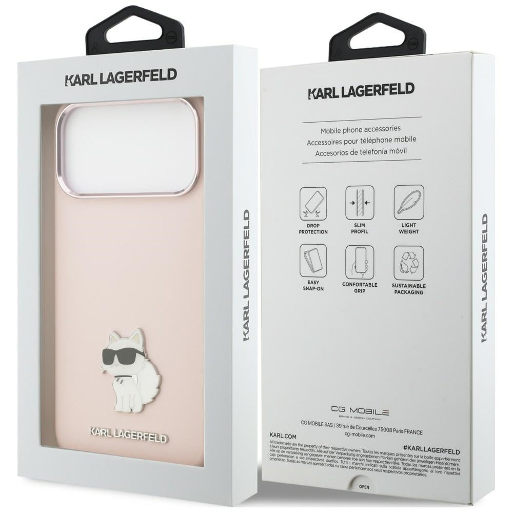 Ovitek za Apple iPhone 18 Pro Max / 17 Pro Max, Karl Lagerfeld, Choupette Metal Pin, roza