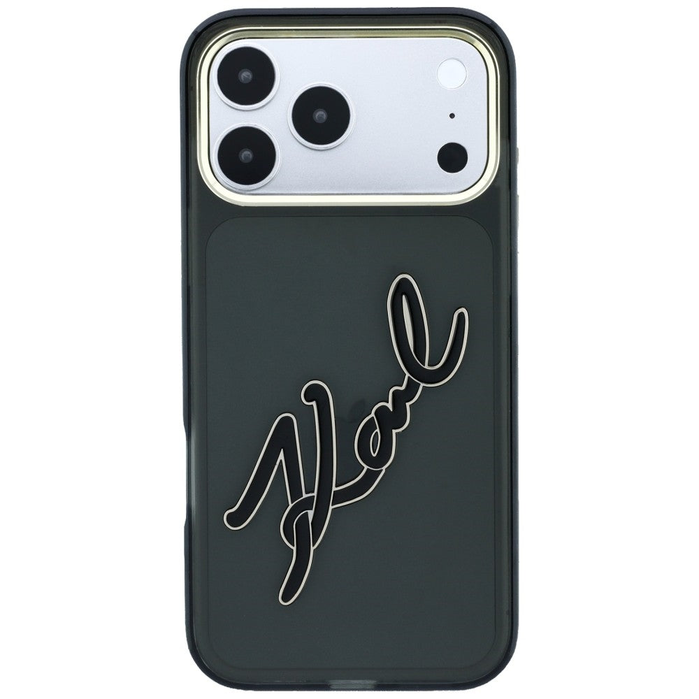 Ovitek za Apple iPhone 18 Pro Max / 17 Pro Max, Karl Lagerfeld, IML Big Signature Resin Logo Metal Frame, Črn