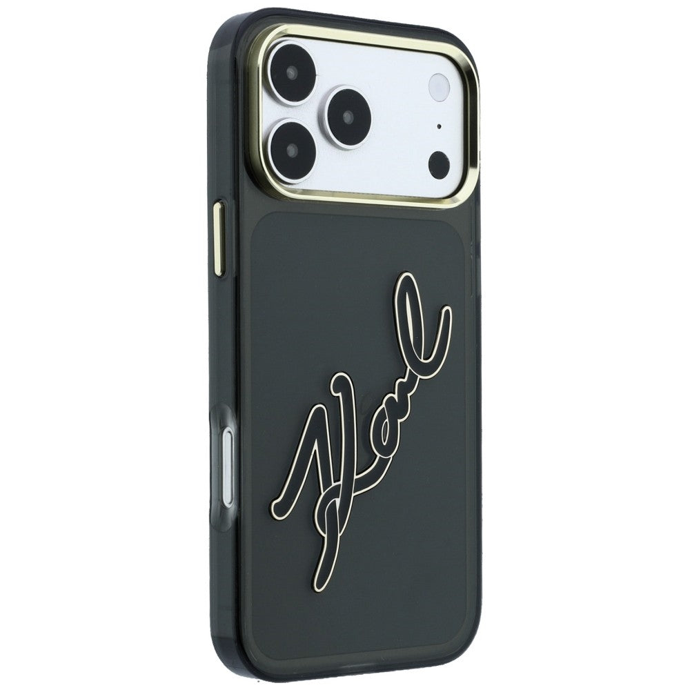 Ovitek za Apple iPhone 18 Pro Max / 17 Pro Max, Karl Lagerfeld, IML Big Signature Resin Logo Metal Frame, Črn