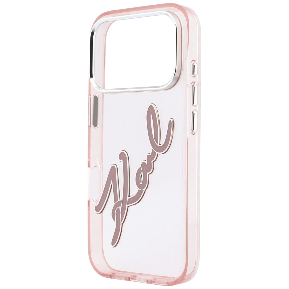 Ovitek za Apple iPhone 18 Pro Max / 17 Pro Max, Karl Lagerfeld, IML Big Signature Resin Logo Metal Frame, Roza