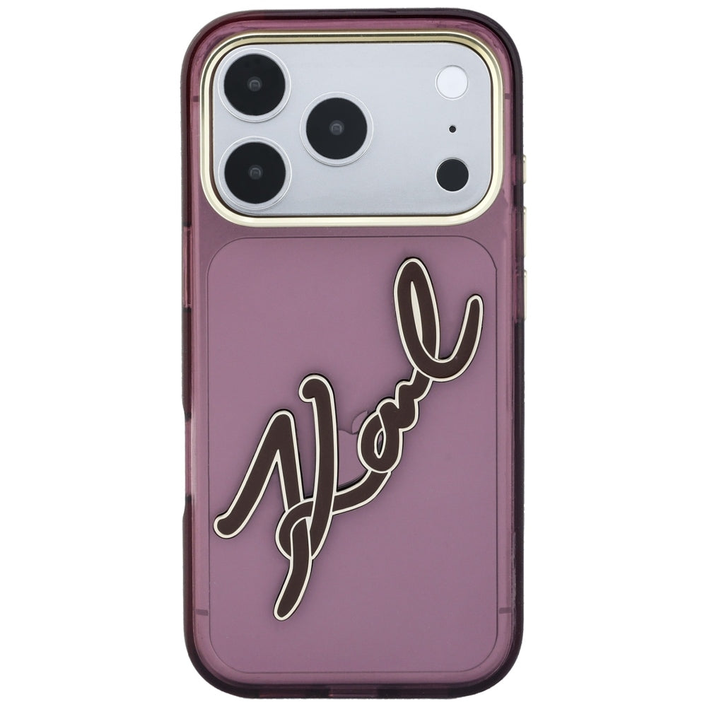 Ovitek za Apple iPhone 18 Pro Max / 17 Pro Max, Karl Lagerfeld, IML Big Signature Resin Logo Metal Frame, Vijolično rdeča