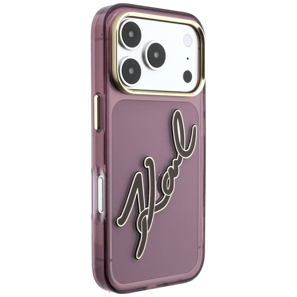 Ovitek za Apple iPhone 18 Pro Max / 17 Pro Max, Karl Lagerfeld, IML Big Signature Resin Logo Metal Frame, Vijolično rdeča