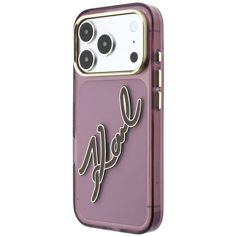 Ovitek za Apple iPhone 18 Pro Max / 17 Pro Max, Karl Lagerfeld, IML Big Signature Resin Logo Metal Frame, Vijolično rdeča