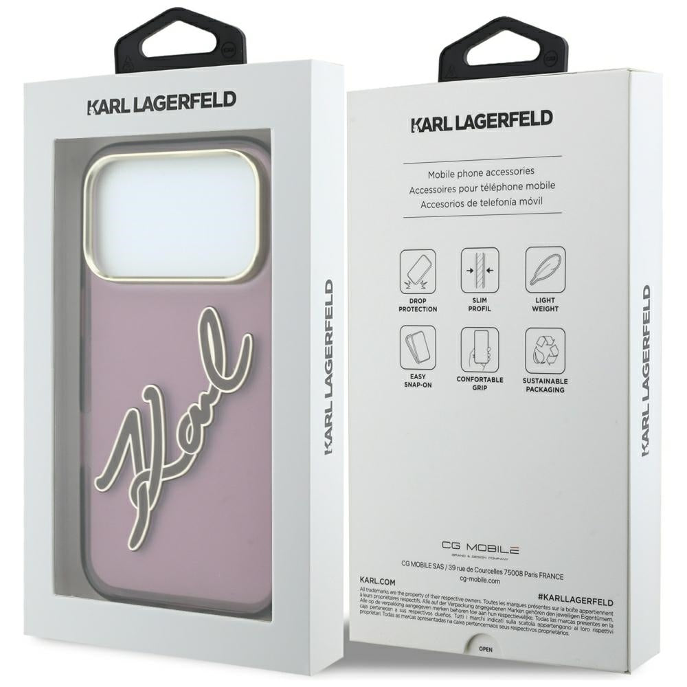 Ovitek za Apple iPhone 18 Pro Max / 17 Pro Max, Karl Lagerfeld, IML Big Signature Resin Logo Metal Frame, Vijolično rdeča