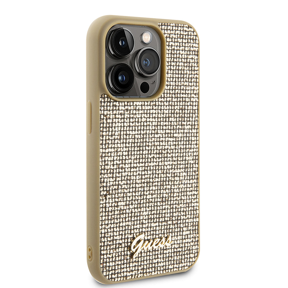 Ovitek za Apple iPhone 15 Pro, Guess, PU Square Mirror Script Logo, Zlat GUHCP15LPMSDGSD
