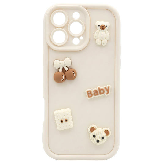Ovitek za Apple iPhone 17 Pro, OEM, Ultra Trendy 3D Bear, bež