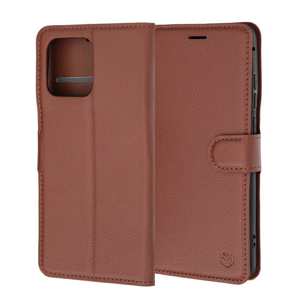 Ovitek za Motorola Edge 70 Fusion, Techsuit, usnjen folio, rjav