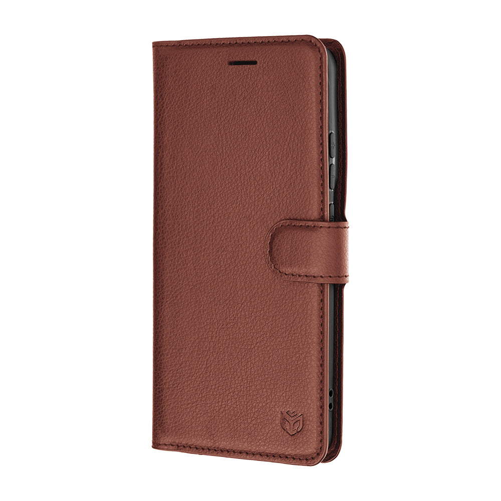 Ovitek za Motorola Edge 70 Pro, Techsuit, usnjeni folio, rjav